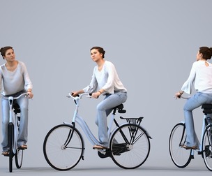 00472_Gloria002 Adult Caucasian woman commuting by bicycle in casual transitional seasonal clothing