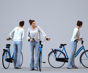 00472_Gloria001 Adult Caucasian woman commuting with bicycle in casual transitional seasonal