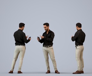 00474_Xavier008 Adult Caucasian man standing in office with smartphone, autumn or spring attire