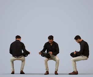 00474_Xavier009 Adult Caucasian male sitting in office with bag, autumn or spring attire