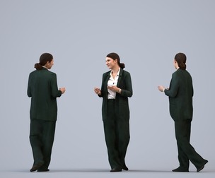 00475_Gloria004 Adult Caucasian woman walking through office in autumn attire holding smartphone