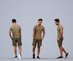 00476_Xavier003 Adult Caucasian man walking through public space in casual summer attire