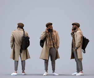 00477_Aaron006 Adult Black man calling outdoors in autumn or spring attire with smartphone