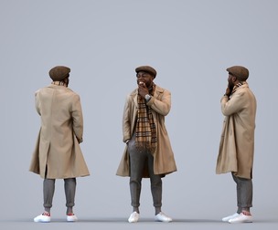00477_Aaron004 Adult Black man calling outdoors in autumn or spring attire