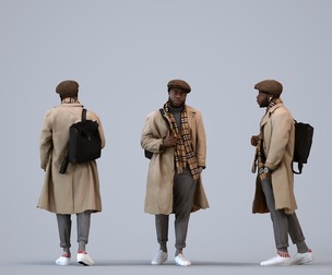 00477_Aaron005 Adult Black man walking public space carrying bag, winter clothing