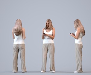 00478_Elsje001 Adult Caucasian woman standing at home with smartphone in summer casual wear