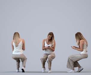 00478_Elsje007 Adult Caucasian woman sitting at home with smartphone in transitional attire
