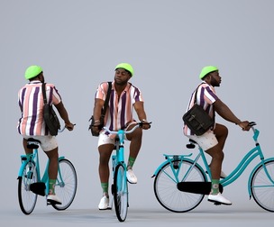 00479_Aaron0012 Adult Black man cycling through public space with bag