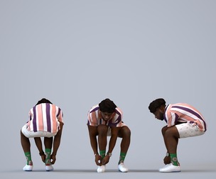 00479_Aaron009 Adult Black male crouching during exercise in summer sportswear