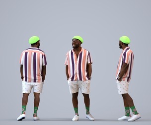 00479_Aaron006 Adult Black man relaxing in public space wearing casual summer clothing
