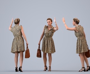 00480_Elsje005 Adult Caucasian woman waving with bag in casual summer attire
