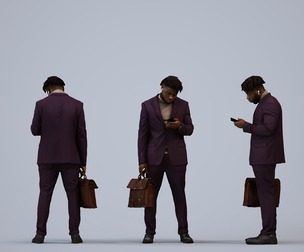 00481_Aaron004 Adult Black male professional standing in office with smartphone and bag