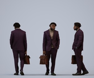 00481_Aaron005 Adult Black male waiting in office wearing autumn or spring business attire with bag