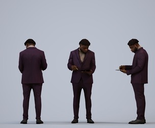00481_Aaron006 Adult Black male reading in office wearing transitional seasonal business attire