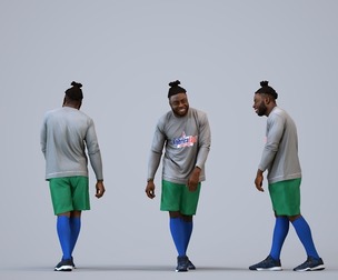 00486_Aaron004 Adult Black male exercising outdoors in transitional seasonal sportswear