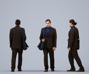 00487_Mateo006 Adult Caucasian male walking through office in transitional business attire carrying