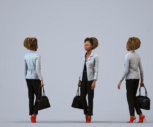 00490_Harper004 Adult Black woman walking through office in autumn or spring business attire with