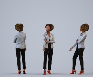00490_Harper003 Adult Black woman waiting in office wearing autumn or spring business attire