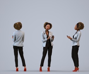 00490_Harper007 Adult Black woman standing in office wearing autumn or spring business attire,