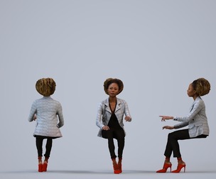 00490_Harper008b Adult Black woman sitting in office wearing transitional seasonal business attire