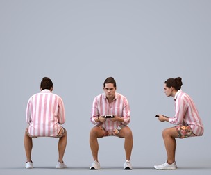 00491_Mateo008 Adult Caucasian man sitting relaxed at home in casual summer clothing
