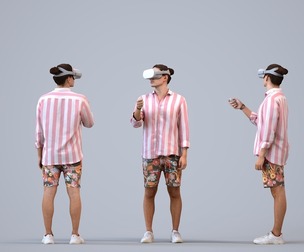 00491_Mateo010 Adult Caucasian man standing in home setting wearing casual summer clothing
