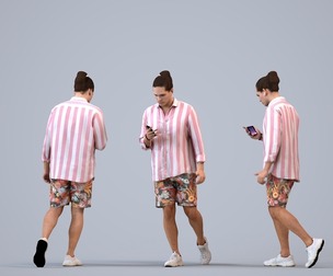 00491_Mateo005 Adult Caucasian man walking outdoors with smartphone in summer casual wear