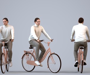 00493_Mateo010 Adult Caucasian man cycling through public space in transitional seasonal clothing