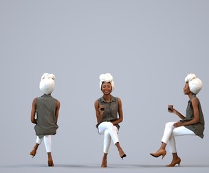 00495_Harper007 Adult Black woman relaxing at home with coffee in summer casual wear