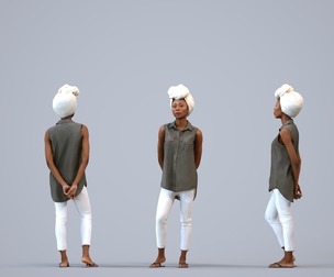 00495_Harper003 Adult Black woman waiting in public space wearing casual summer clothing