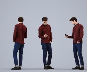 00499_Liam007 Adult Caucasian man standing casually with smartphone in transitional seasonal