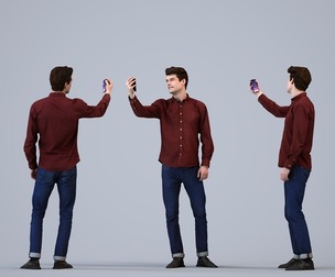 00499_Liam006 Adult Caucasian man taking photo with smartphone in transitional seasonal clothing