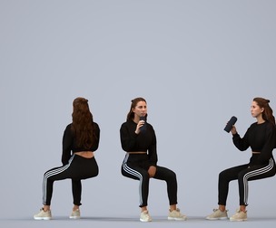 00500_Beatrice006 Adult Caucasian woman sitting in athletic wear for sports facility visualization