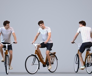 00501_Liam010 Adult Caucasian man cycling through public space in summer casual attire