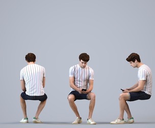 00501_Liam008 Adult Caucasian man sitting casually with smartphone in summer public setting