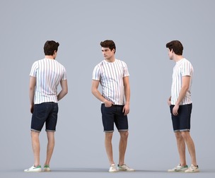 00501_Liam003 Adult Caucasian man standing casually in public space wearing summer clothing