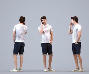 00501_Liam006 Adult Caucasian man making phone call in casual summer attire