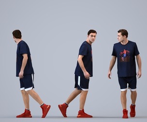 00512_Gael006 Adult Caucasian man walking in summer sportswear for athletic facility visualization