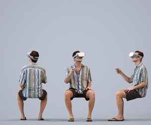 00514_Gael011 Adult Caucasian man sitting casually at home wearing VR headset