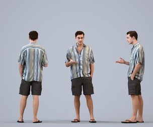 00514_Gael005 Adult Caucasian man talking in public space wearing casual summer clothing