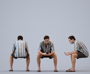 00514_Gael009 Adult Caucasian man sitting casually with smartphone in summer public space