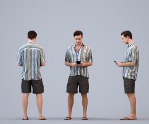 00514_Gael004 Adult Caucasian man standing casually with smartphone in summer public setting
