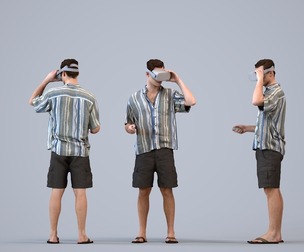 00514_Gael012 Adult Caucasian man standing casually in summer home attire for VR visualization