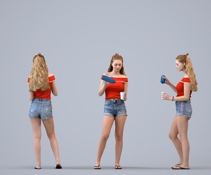 00515_Vivian011 Teen Caucasian girl standing casually with drink in summer public setting