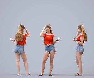 00515_Vivian001 Teen Caucasian girl standing in public space with smartphone, summer casual
