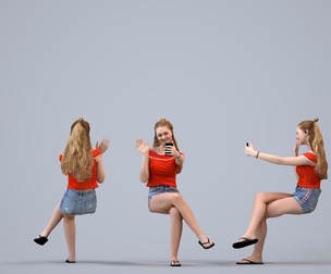 00515_Vivian010 Teen Caucasian female sitting in public space with smartphone, summer casual wear