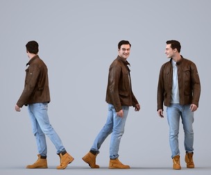 00516_Gael007 Adult Caucasian man walking in casual transitional seasonal clothing for public spaces