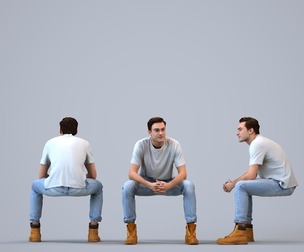00516_Gael010 Adult Caucasian man sitting relaxed at home in casual transitional clothing