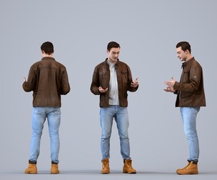 00516_Gael008 Adult Caucasian man talking in public wearing casual transitional seasonal clothing