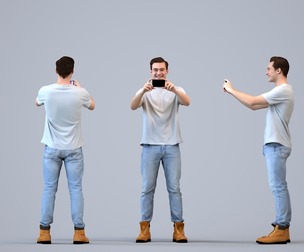 00516_Gael005 Adult Caucasian man standing casually with smartphone in transitional seasonal